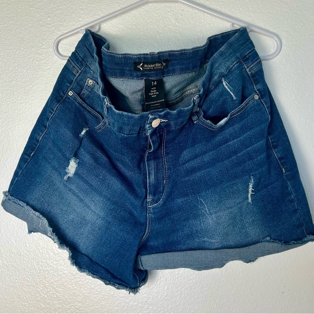 Nanette Lepore Blue Jean Shorts Distressed Raw-Edge Hem